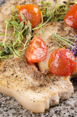 grilled pork belly with tomato and spice