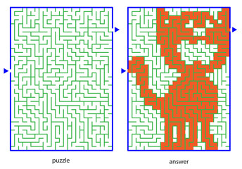 Сhild's picture puzzles, draw a line in maze and discovers image