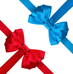 Festive red and blue bow on white background