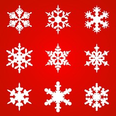 Naklejka na ściany i meble White snowflakes on red background seamless pattern for