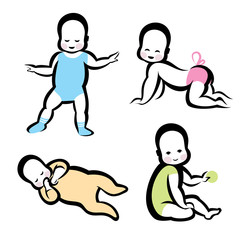 cheerful active baby vector symbols collection