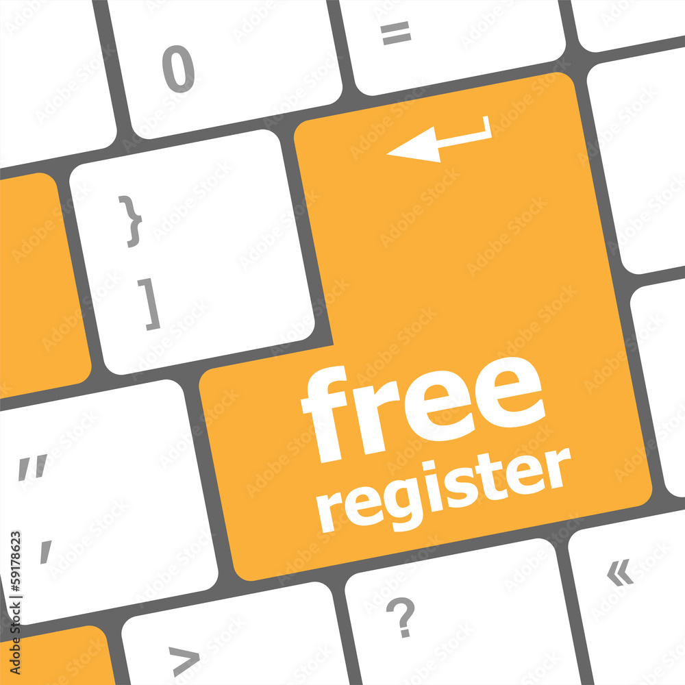 Poster free register computer keyboard key showing internet concept