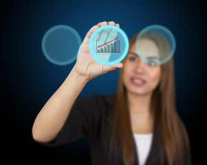 business woman touching button