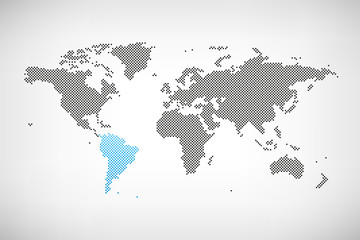 Fototapeta na wymiar Südamerika in Welt-Karte