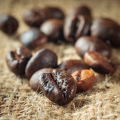 Coffee on grunge burlap background