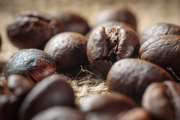 Coffee on grunge burlap background