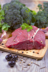 Raw meat with condiments