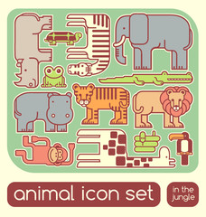 Naklejka premium vector jungle animals set