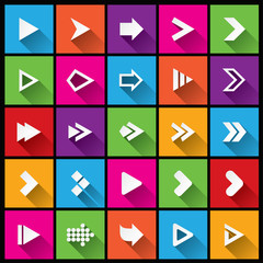 Arrow sign icon set. Simple square shape buttons
