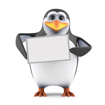 Cute penguin with small blank sign