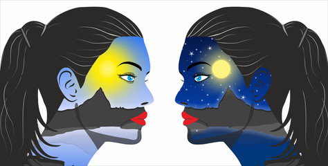 Day and night concept in the women face