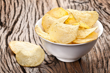 Potato chips in a bowl.
