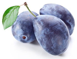 Obraz premium Three plums with leaf.