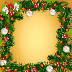 Christmas-Golden Background with Red Garland