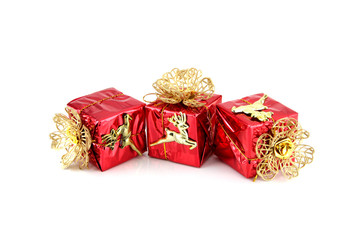 Red gift box and gold Reindeer.