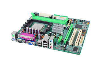Obraz premium Printed computer motherboard, isolated on white background