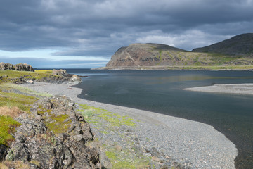 River mouth, Atlantic Ocean, Varanger Peninsula, Norway