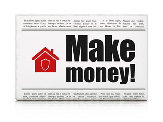 Finance concept: newspaper with Make Money! and Home