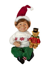 Christmas Elf with toy teddy bear