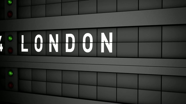 Old airport billboard with city name London