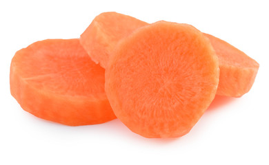 Close up of carrot slices isolated on a white background