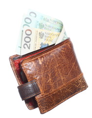 Economy and finance. Wallet with polish banknote isolated