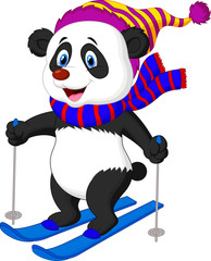 Fototapeta premium Panda cartoon skiing