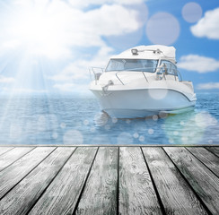 Fototapeta premium boat and wooden platform