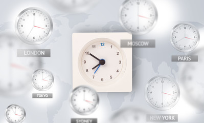 Clocks and time zones over the world concept