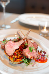 Grilled rack of lamb with vegetables