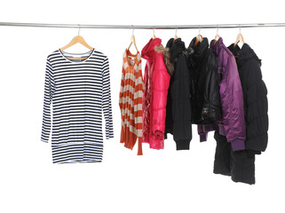 Female Variety of clothes hanging on the rack