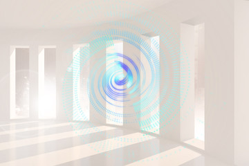 Blue energy spiral in white room