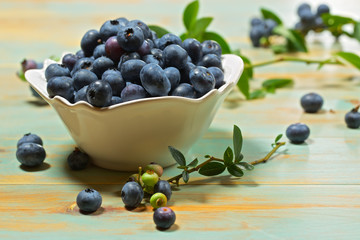Fresh blueberry in white bowl