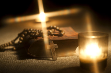 Holy Bible and Rosary Beads