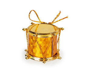 Fototapeta na wymiar Christmas toy golden drum