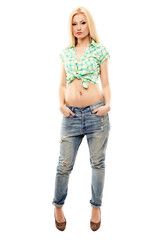 Obraz premium Beautiful blonde wearing jeans and shirt
