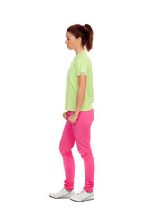 Fototapeta premium Profile of casual girl with pink jeans