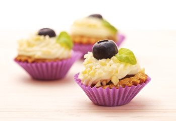 Tart with delicate cream and blueberry