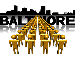 Naklejka premium Lines of people with Baltimore skyline illustration