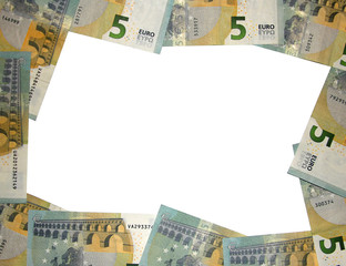 Frame from banknotes of 5 euros on the white background