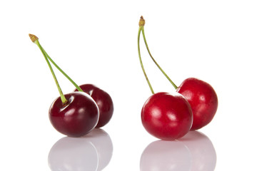 Two red and pink sweet cherries