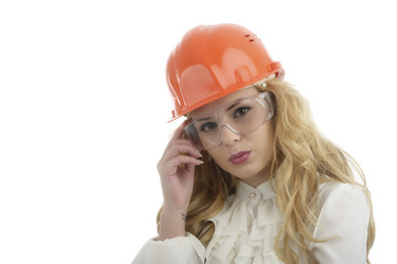Worker contractor woman. Isolated on white background.