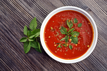 Homemade, fresh  tomato sauce in the white bowl