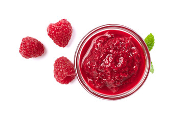 Raspberry jam on white background