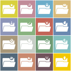 Flat folder icon set with color background