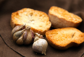 slice of grilled baguette and garlic