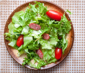 green salad with smoked sausage