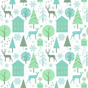 Winter forest - seamless vector pattern