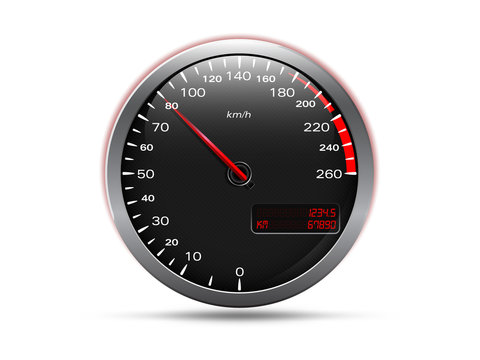 Analogue car speedometer, isolated on white