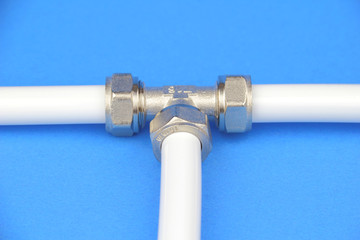 The part of water installation on the blue background